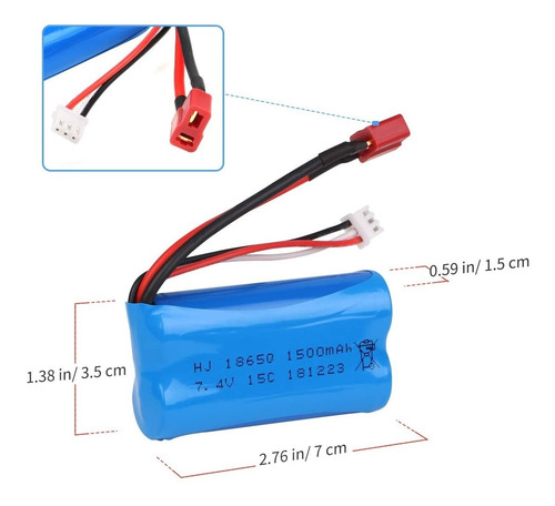 Imagen 5 de 7 de Combo Cargador Usb 7.4v Y Bateria Li-ion 1500mah Para Wltoys