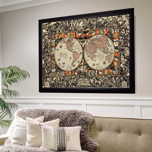 Mapa Antiguo Cuadro 120 Cm X 80 Cm En Lienzo Negro