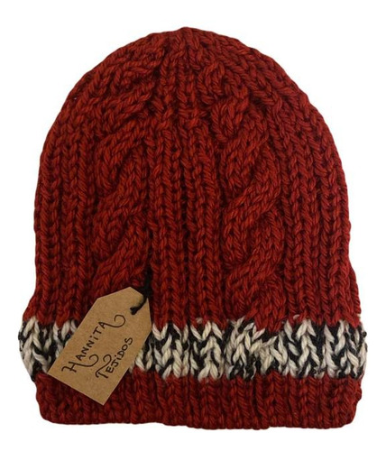 Gorro De Lana Tejido A Mano Artesanal Gb02 Único Niño Bordó Rayado