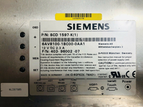 Monitor Lcd Siemens Painel Scd 1597-k 6av8100-1bc00-0aa1