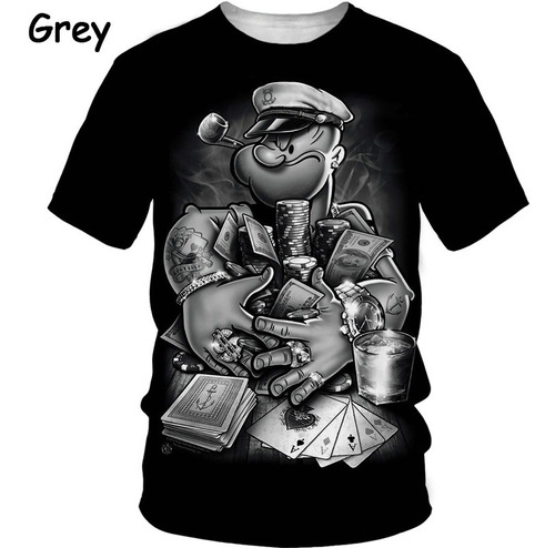 Nuevo Popeye 3d Polera Unisex Casual Hip Hop Poleras Par