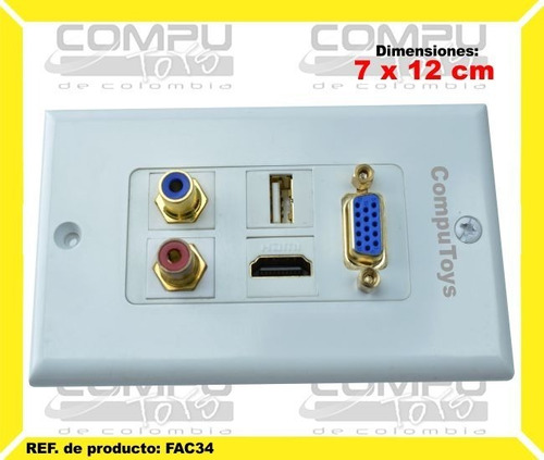 Tapa Para Pared Vga Hd Usb 2x Rca Ref: Fac34 Computoys Sas