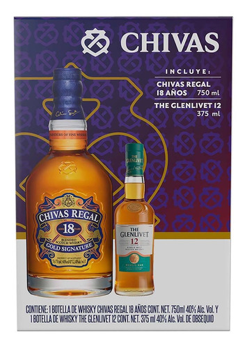 Whisky Chivas Regal 18 Años 750ml Más Whisky The Glenlivet 12 Años 375ml