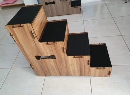 Escada Pet Para Cachorros Em Mdf Com 4 Degraus 60cm Altura Cor Escada Pet Madeira