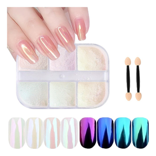 Kit De Polvo De Uñas Cromado 6 Colores Efecto Espejo Metálic