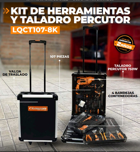 Maletin Aluminio Y Plastico 106 Pzas + Taladro 710w Lusqtoff