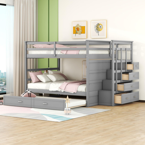 Dyncan Full Over Full Bunk Bed With Twin Size Trundle And