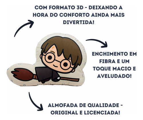 Almofada Veludo Hogwarts Harry Potter Voando Formato Geek