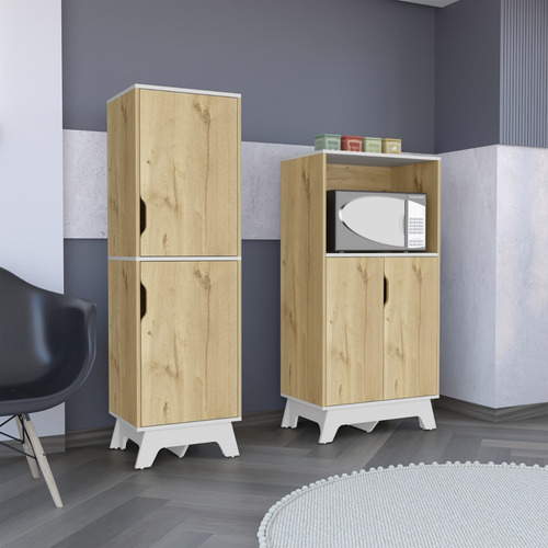 Mueble Microondas Bajo + Alacena De Cocina 2p - Duna/blanco