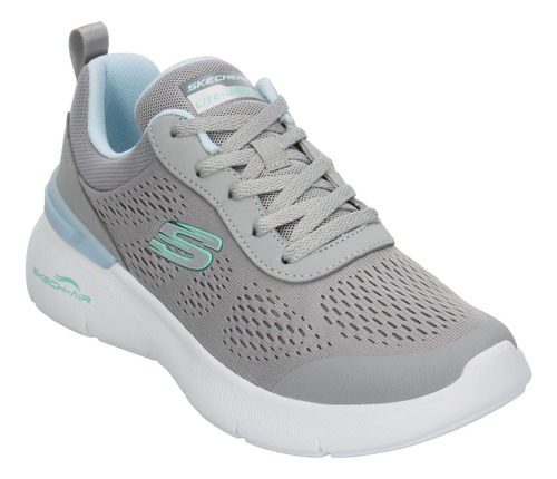 Tenis Dama Skechers Air Dynamight Gris Deportivo Entrenamiento Running Cintas Ajustables Para Mujer