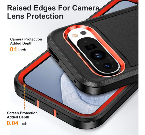 Funda Uso Rudo Soporte Para Google Pixel + 2 Micas Pantalla Negro-naranja Google Pixel 9 / 9 Pro