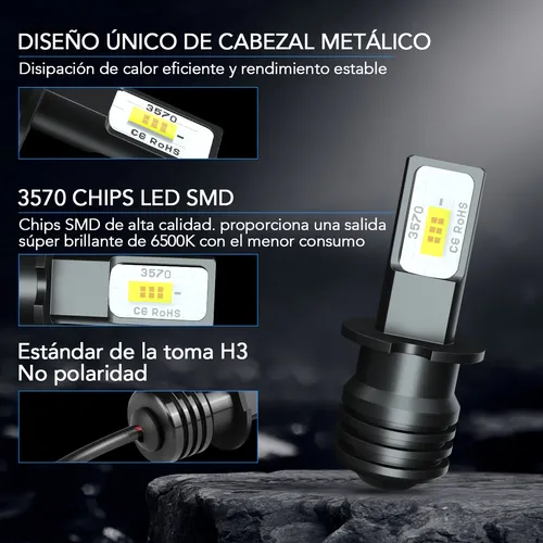 1par - H3 Focos Bombilla Led Antiniebla Blanco 6000k