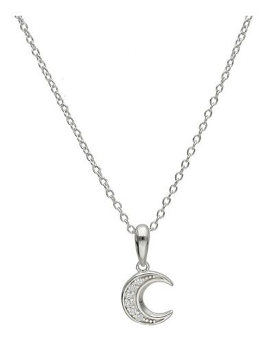 Cadena Y Colgante Luna De Plata 925 Rodinada Y Cubic 60072