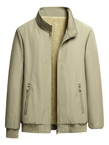 Casaco/jaqueta Masculina Com Zíper De Bolso, Gola Alta E