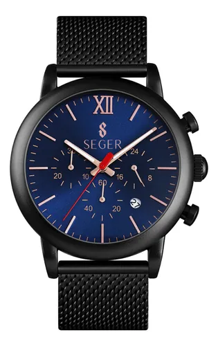 Reloj Hombre Negro Gris Acero Inoxidable Elegante + Pulseras