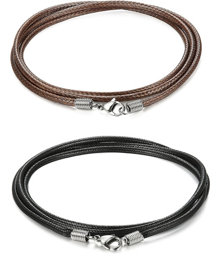 2 Piezas De 3 Mm Collar De Cadena De Cuero Para Hombres...