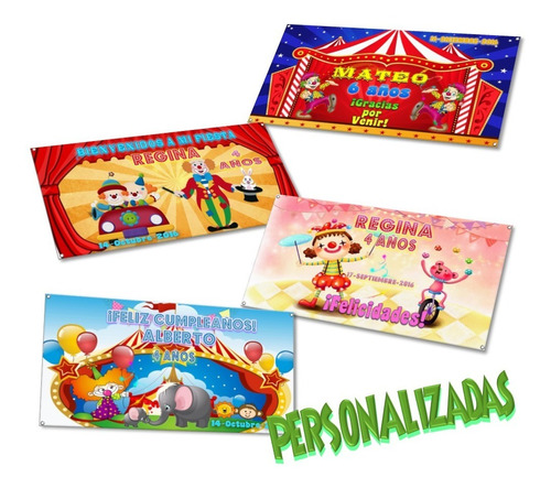 Lona Personalizada Tema Circo Payasos Para Fiesta Infantil