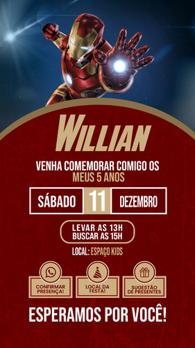 Convite Digital Interativo Homem De Ferro Vermelho