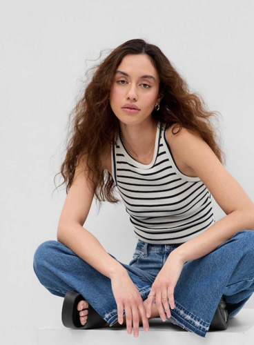 Gap Blusa Project Cropped Stripe Rib Tank Top Rayas Tirantes
