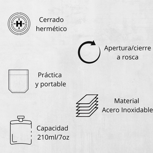 Petaca Acero Inox 7oz Tapa A Rosca - En Caja - Licor Whisky Plateado Lisa