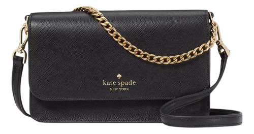 Bolsa tiracolo conversível Kate Spade Madison Flap com acabamento em hardware, cor dourada, alça de ombro preta, alça de ombro dourada, design de tecido liso