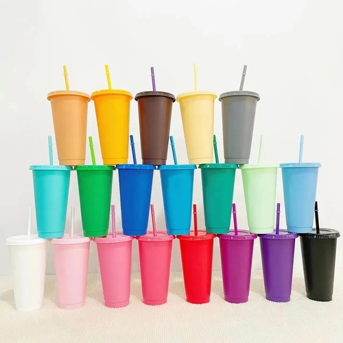 15 Piezas Vasos Reutilizables De 24 Oz Con Tapa Y Popote