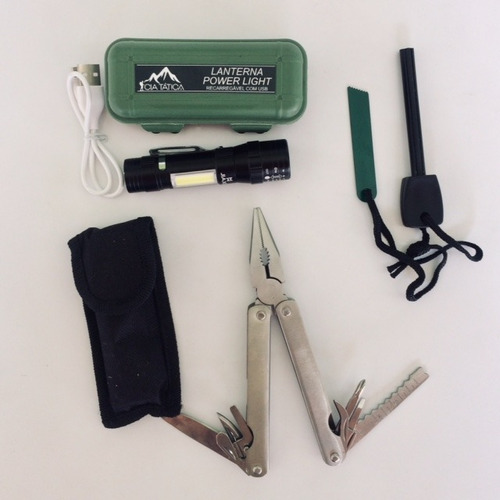 Kit Lanterna Power Light + Alicate Multitool + Pederneira