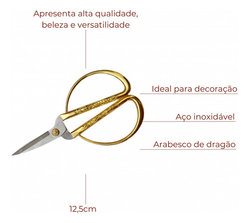 Tesoura Tipo Vintage Afiada Dragão Dourada Com Asa Full