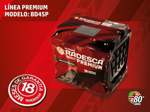 Batería Radesca Premium 12v 80 Amp (45 Ah) Libre De Mantenim