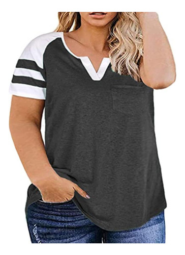 Tops De Talla Grande Para Mujer, Con Cuello En V, Color Bloc