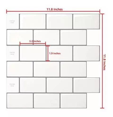 LONGKING 10-Sheet Peel and Stick Tile for Kitchen Backsplash, 12x12 Inches White Subway Tile with Grey Grout