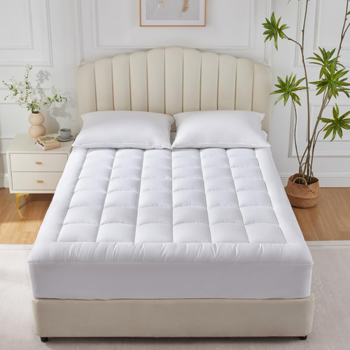 Protector De Colchón Queen De Algodón 450 Gsm Antideslizante Blanco Diseño De La Tela Súper King