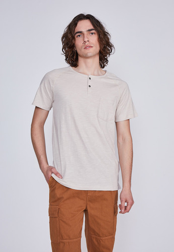 Polera Hombre Cuello Botones Camel Sioux   