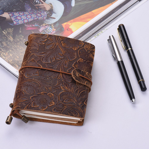 Diario De Viaje De Cuero Vintage Con Estampado De Flores En