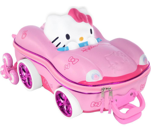 Mochila De Rodinhas Hello Kitty Carro 3d Escolar Infantil Cor Rosa