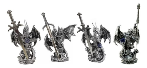 4 Figuras De Dragon Medieval Con Espada De Acero Inoxidable