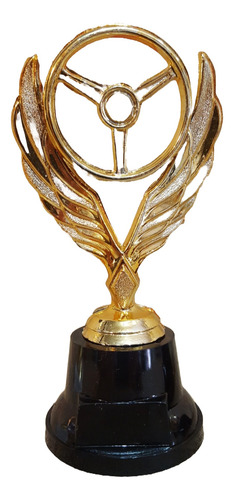 Set X15 Trofeo Plástico Automovilismo Volante 15cm Base Alta Dorado