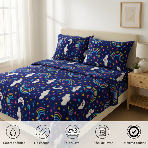 Juego De Sábanas Polar Térmica Duvló Ideal Para El Frio Azul Matrimonial