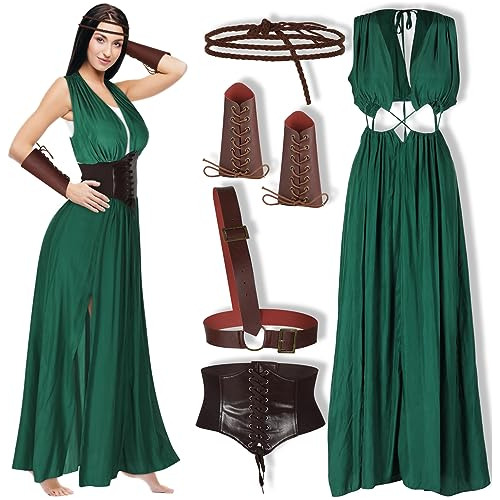 Disfraz Guerrera Medieval Para Mujer 6 Pzas Cosplay Reina Guerrera Halloween Fiesta Temática