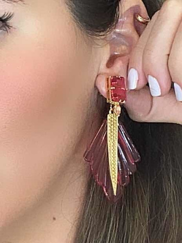 Maxi Brinco Semijoia Banhado A Ouro Cor Rubi. Um Luxo!
