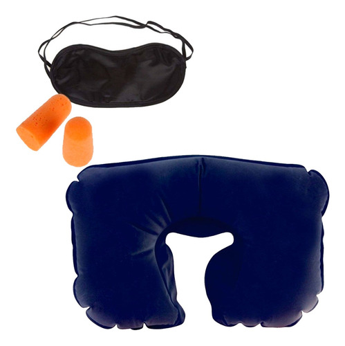 Set De Viaje Almohada Inflable + Cubre Ojos + Tapones Oidos