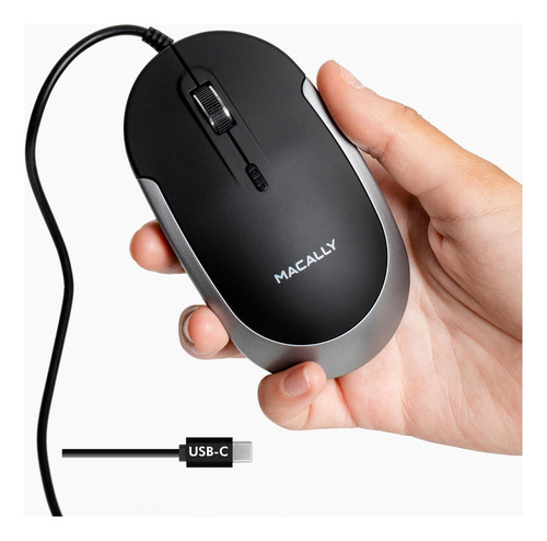 Mouse Macally Con Cable Usb Tipo C/negro Y Plata