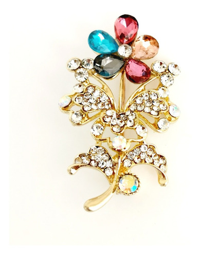 Prendedor Flores Con Cristales Austriacos + Estuche
