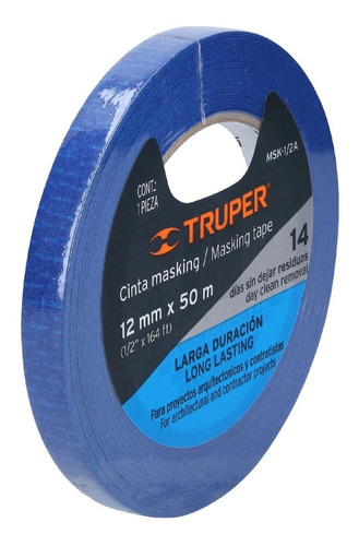 Masking Tape Azul 1/2  50 Metros Truper 12620 Paquete 12 Pza