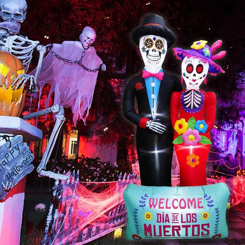 Navidad Inflable Halloween Día De Muertos Pareja De Calavera Multicolor