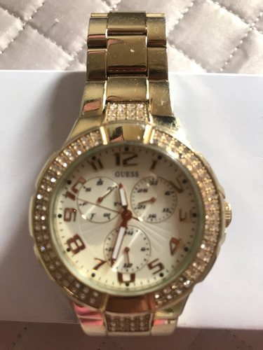 Relógio Pulso Guess Dourado Aço Com Detalhes Strass