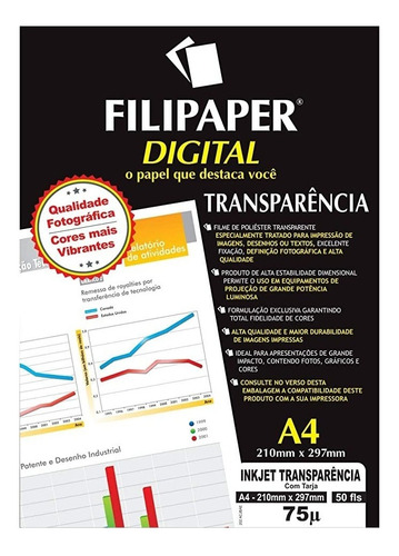 Transparência Jato De Tinta A4 Tarja 50 Fls 02603 Filipaper