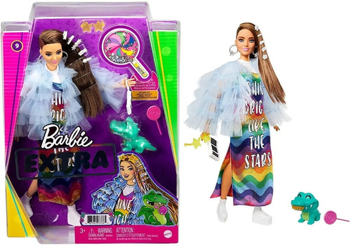 Barbie Muñeca Extra #9 En Azul Con Volantes Con Cocodrilo