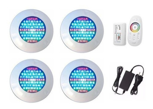 Kit Iluminação Led Piscina 4 Refletores 70 Abs Rgb +controle