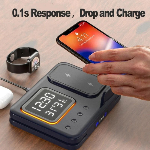Carregador Sem Fio Indução Wireless 5 Em 1 Apple Luz Relógio
